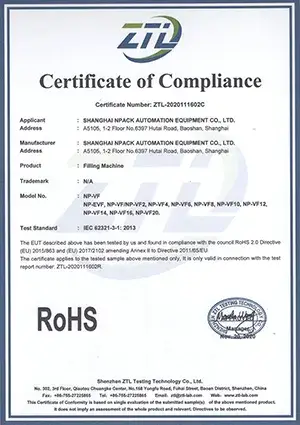 Llenadora con certificado RoHS