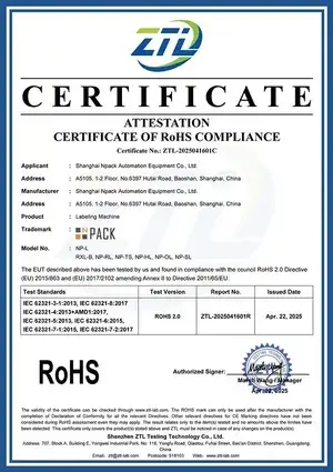 Etiquetadora con certificado RoHS